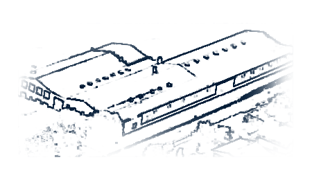 Zeichung des Fabrikationshalle des alten Standorts aus der Draufsicht